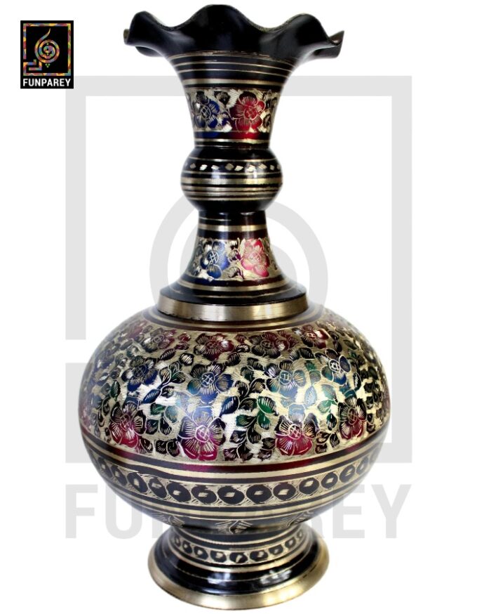 Handmade Long Throat Brass Vases 16" (Pair) with Bordered Design - Image 2