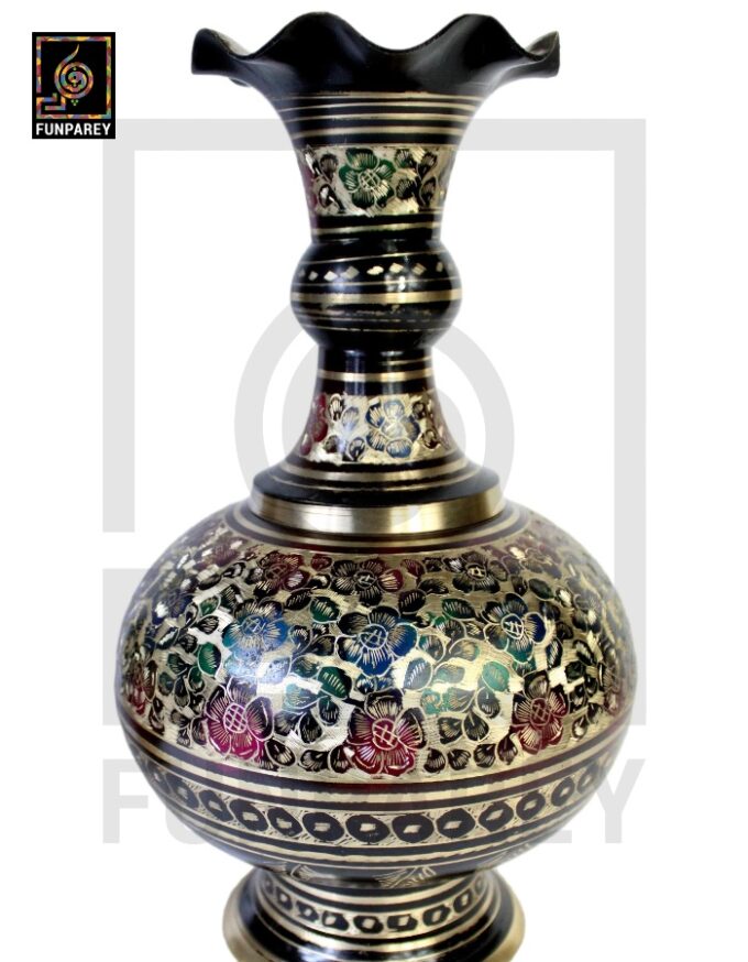Handmade Long Throat Brass Vases 16" (Pair) with Bordered Design - Image 6