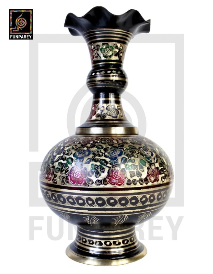 Handmade Long Throat Brass Vases 16" (Pair) with Bordered Design - Image 7