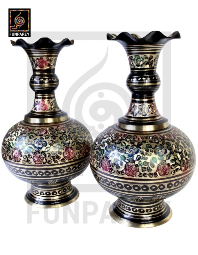 Handmade Long Throat Brass Vases 16" (Pair) with Bordered Design - Image 10