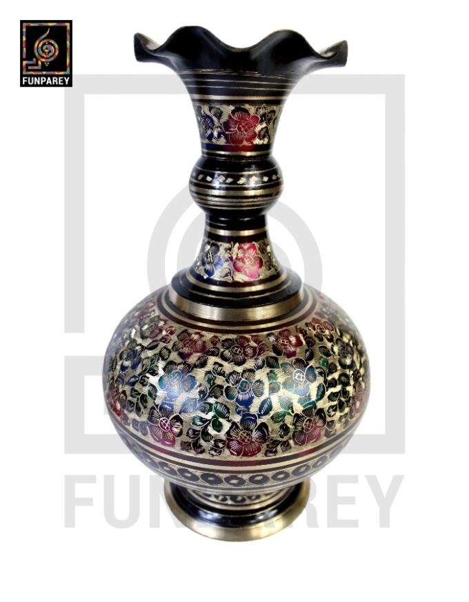 Handmade Long Throat Brass Vases 16" (Pair) with Bordered Design - Image 11