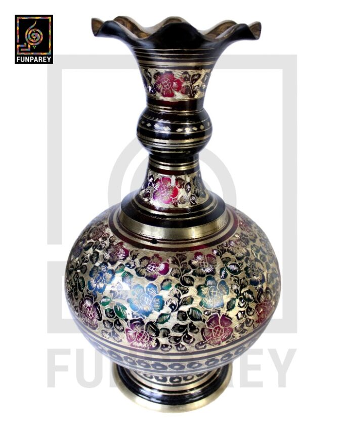 Handmade Long Throat Brass Vases 16" (Pair) with Bordered Design - Image 12