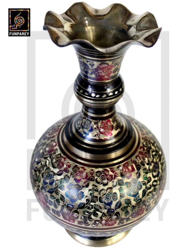 Handmade Long Throat Brass Vases 16" (Pair) with Bordered Design - Image 13