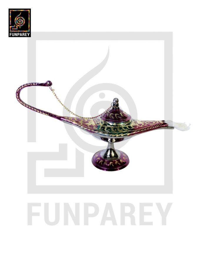 Antique Brass Aladdin lamp Dark Green With Diamond Cut Work - Image 3