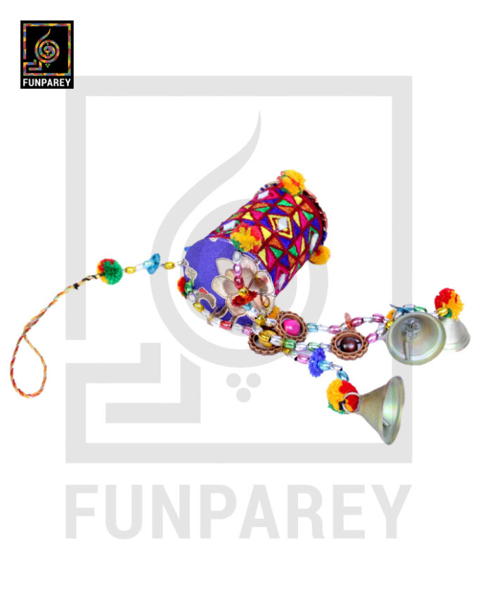 Embroidered Fabric Based Dhol Chime Large Wall Hanging - Image 3