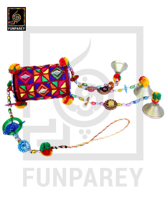 Embroidered Fabric Based Dhol Chime Large Wall Hanging - Image 4