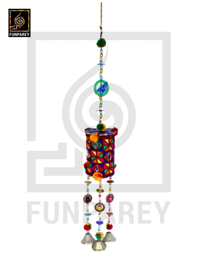 Embroidered Fabric Based Dhol Chime Large Wall Hanging - Image 6