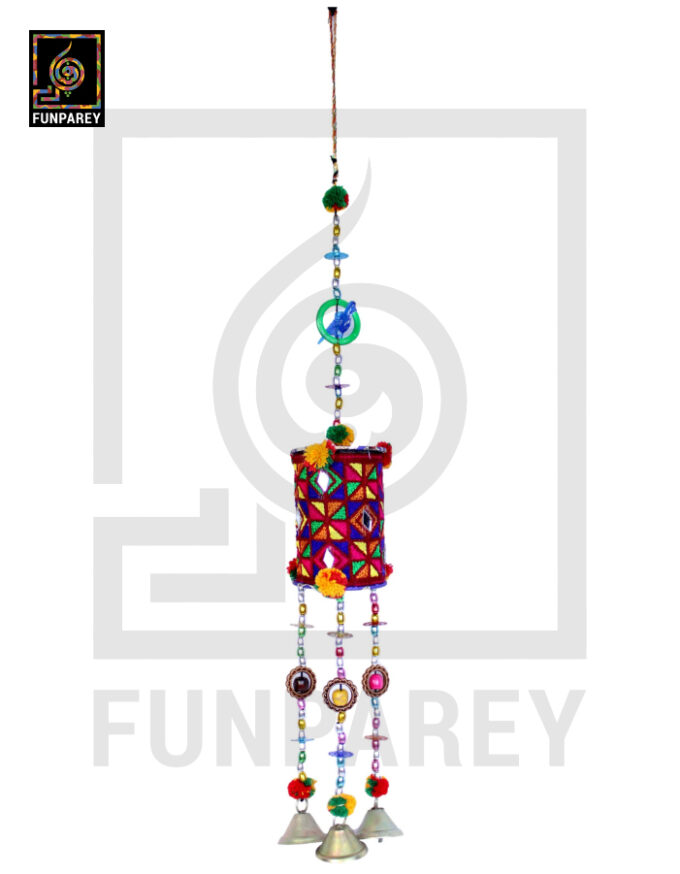Embroidered Fabric Based Dhol Chime Large Wall Hanging - Image 2