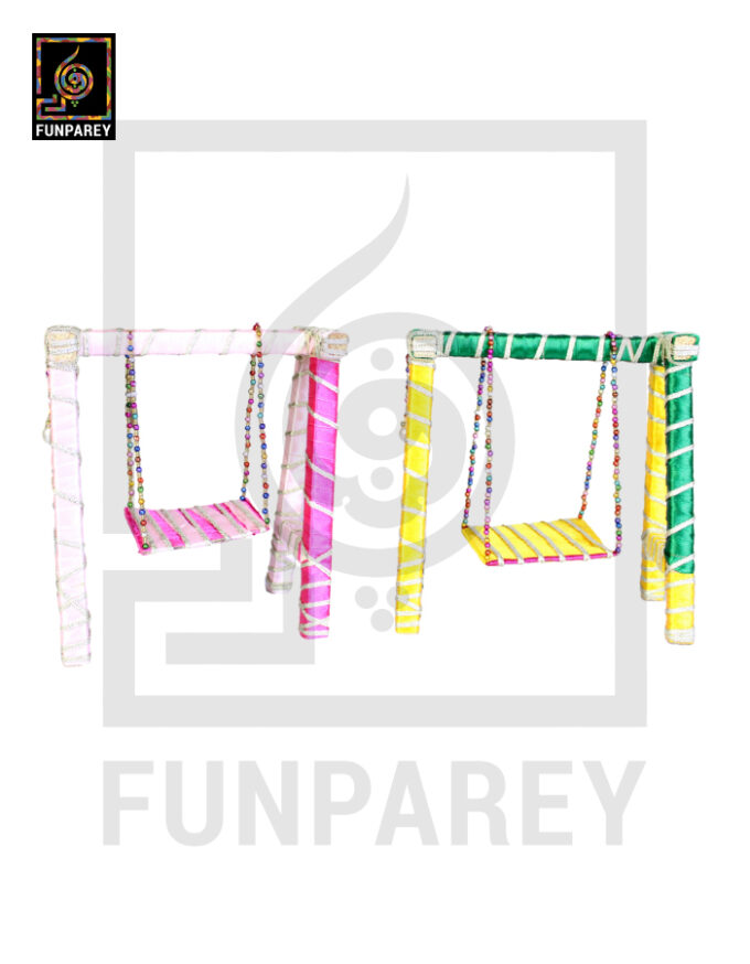 Wooden Multicolor Decorative Jhoola / Embroidered Miniature Swing (Pair) - Image 3