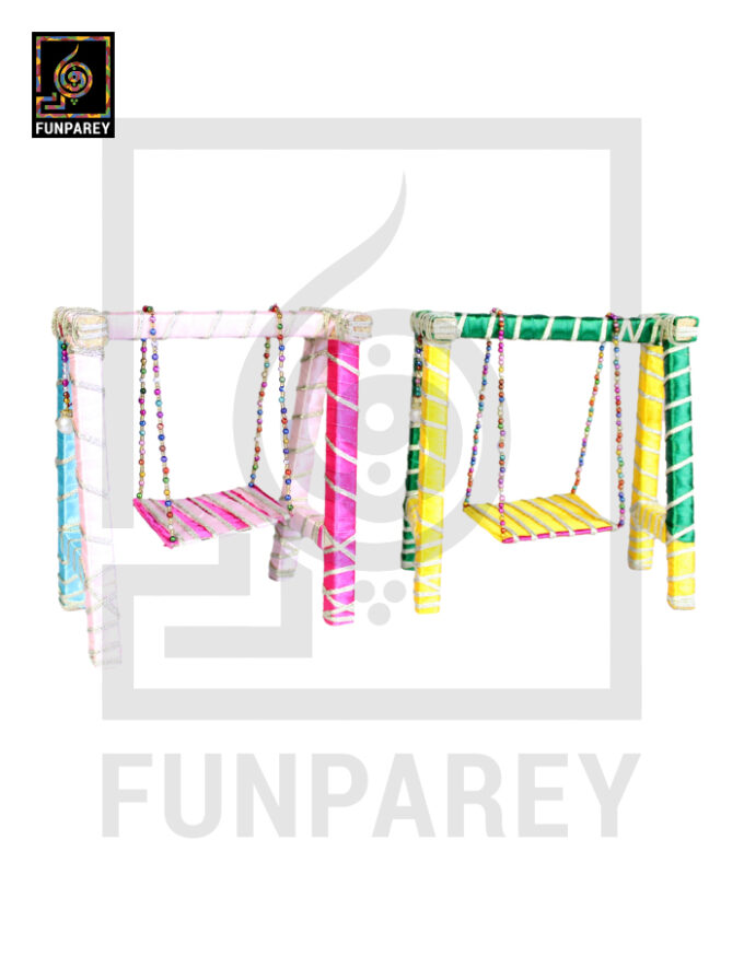 Wooden Multicolor Decorative Jhoola / Embroidered Miniature Swing (Pair) - Image 4
