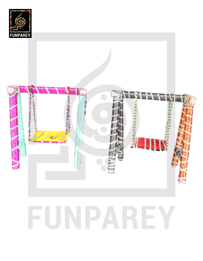 Wooden Multicolor Decorative Jhoola / Embroidered Miniature Swing (Pair) - Image 6