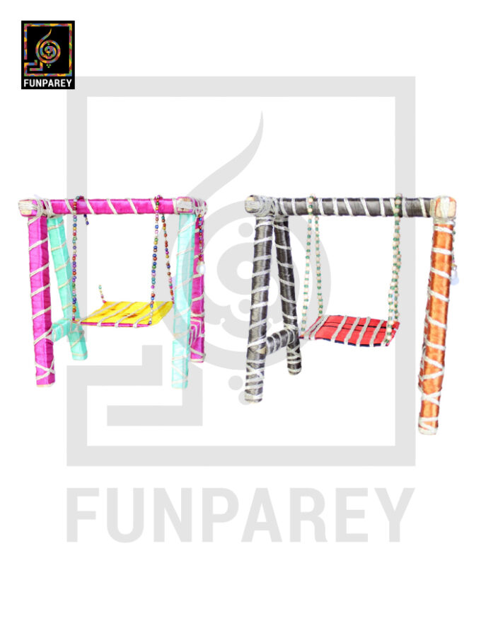 Wooden Multicolor Decorative Jhoola / Embroidered Miniature Swing (Pair) - Image 7
