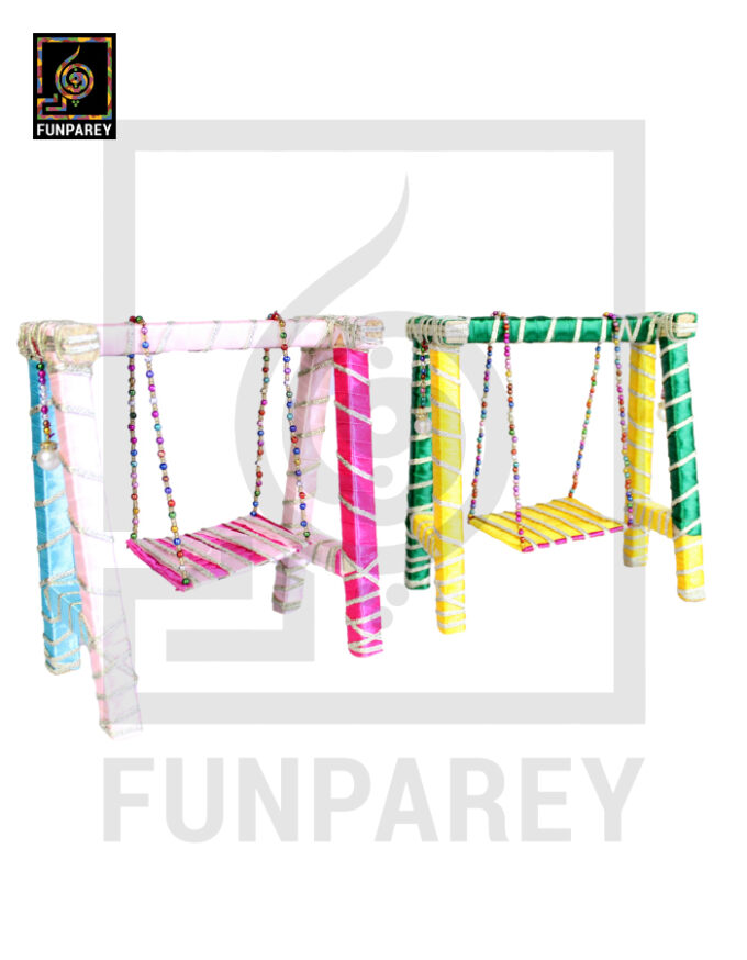 Wooden Multicolor Decorative Jhoola / Embroidered Miniature Swing (Pair) - Image 8