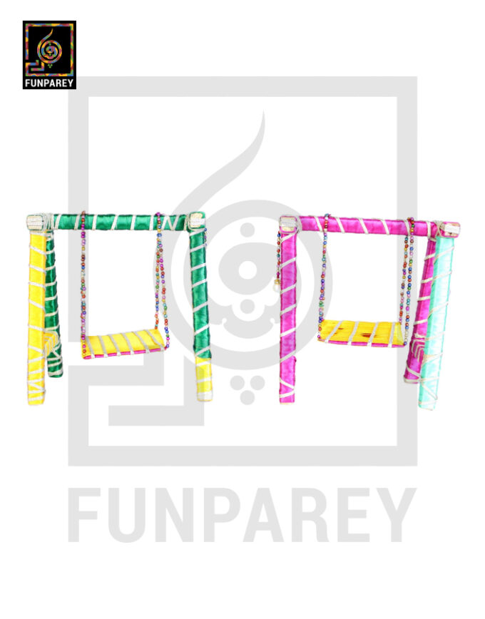 Wooden Multicolor Decorative Jhoola / Embroidered Miniature Swing (Pair) - Image 10
