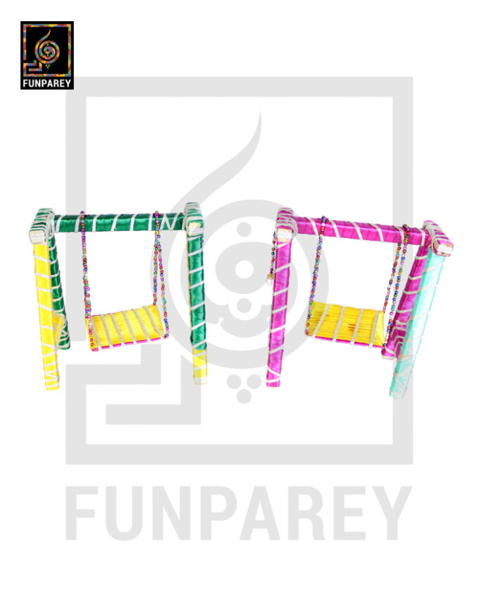 Wooden Multicolor Decorative Jhoola / Embroidered Miniature Swing (Pair) - Image 12