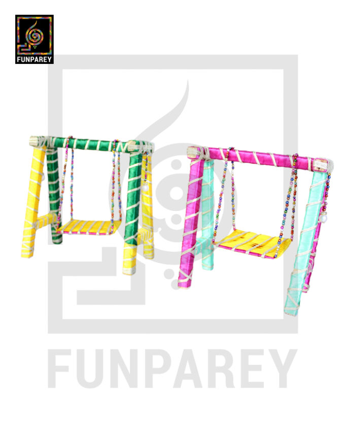 Wooden Multicolor Decorative Jhoola / Embroidered Miniature Swing (Pair) - Image 13