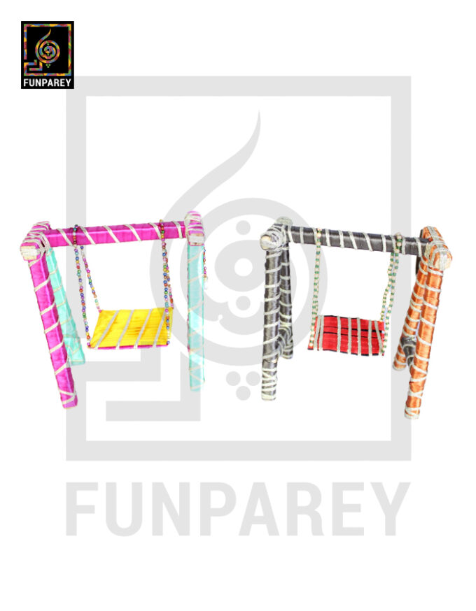 Wooden Multicolor Decorative Jhoola / Embroidered Miniature Swing (Pair) - Image 14