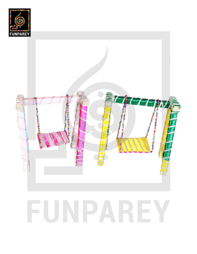 Wooden Multicolor Decorative Jhoola / Embroidered Miniature Swing (Pair) - Image 15