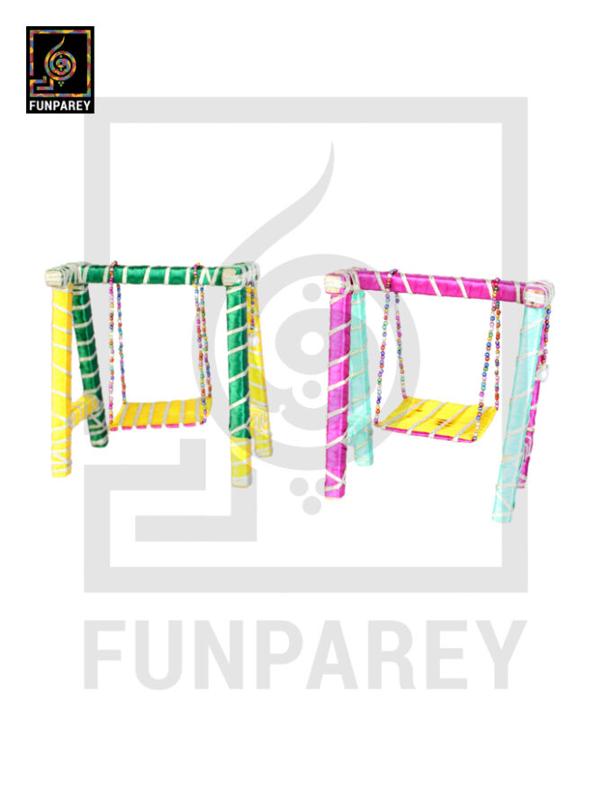 Wooden Multicolor Decorative Jhoola / Embroidered Miniature Swing (Pair) - Image 17
