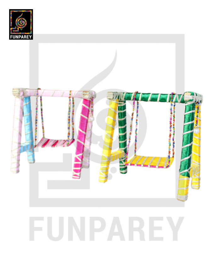 Wooden Multicolor Decorative Jhoola / Embroidered Miniature Swing (Pair) - Image 18
