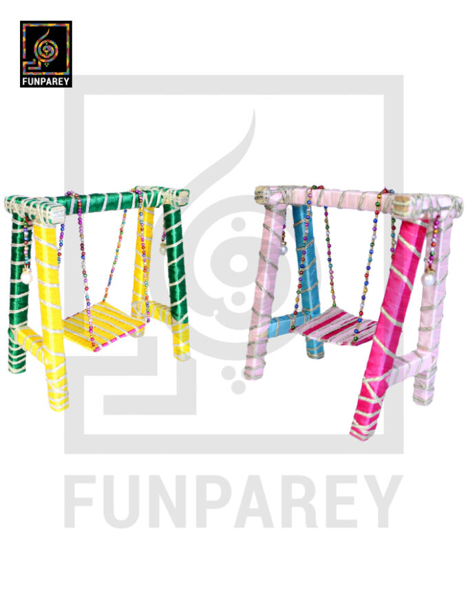 Wooden Multicolor Decorative Jhoola / Embroidered Miniature Swing (Pair) - Image 2