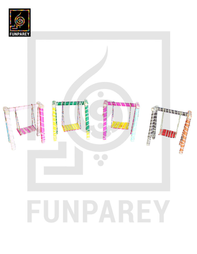 Wooden Multicolor Decorative Jhoola / Embroidered Miniature Swing (Set of 4) - Image 3