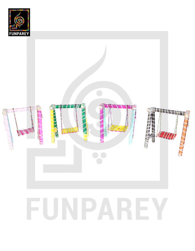 Wooden Multicolor Decorative Jhoola / Embroidered Miniature Swing (Set of 4) - Image 4