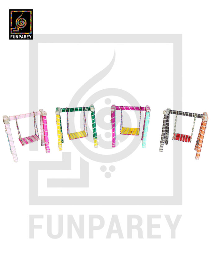 Wooden Multicolor Decorative Jhoola / Embroidered Miniature Swing (Set of 4) - Image 5