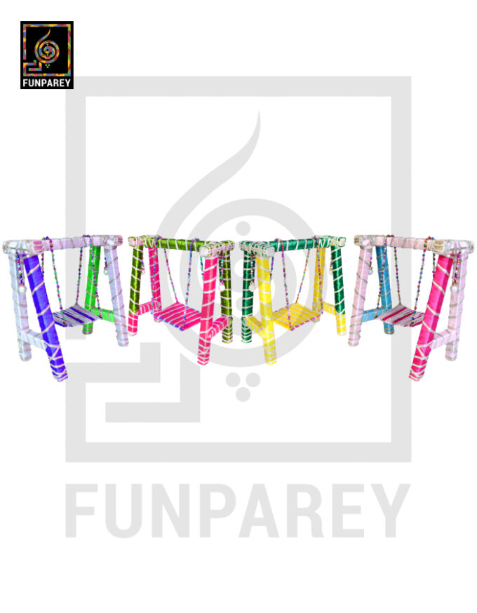 Wooden Multicolor Decorative Jhoola / Embroidered Miniature Swing (Set of 4)