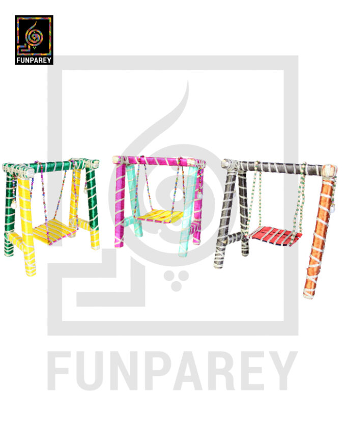 Wooden Multicolor Decorative Jhoola / Embroidered Miniature Swing (Set of 3)