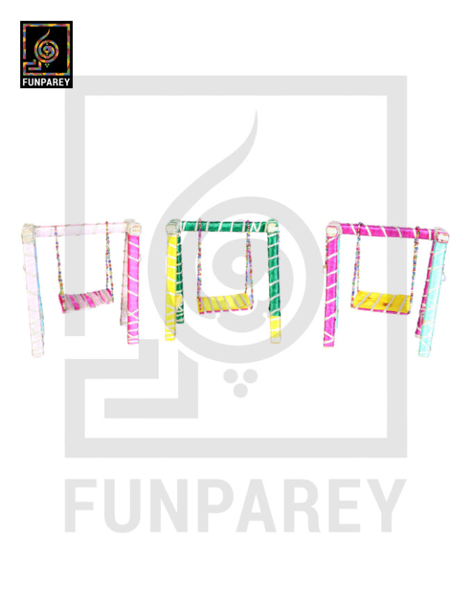 Wooden Multicolor Decorative Jhoola / Embroidered Miniature Swing (Set of 3) - Image 3