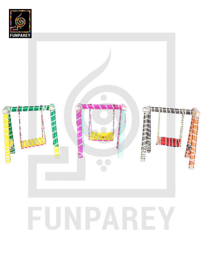 Wooden Multicolor Decorative Jhoola / Embroidered Miniature Swing (Set of 3) - Image 4