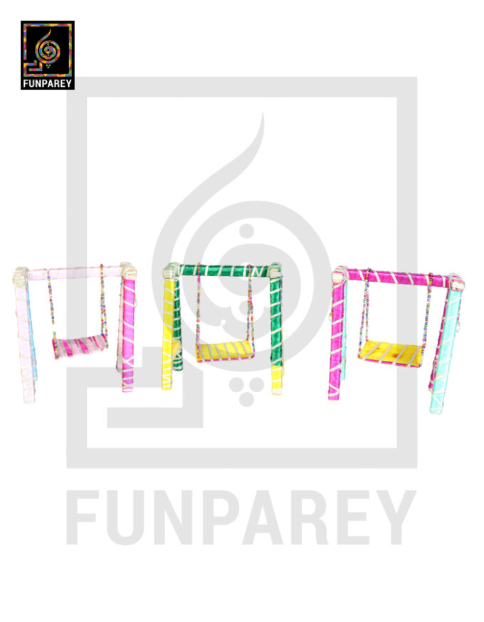 Wooden Multicolor Decorative Jhoola / Embroidered Miniature Swing (Set of 3) - Image 5