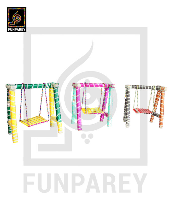 Wooden Multicolor Decorative Jhoola / Embroidered Miniature Swing (Set of 3) - Image 6