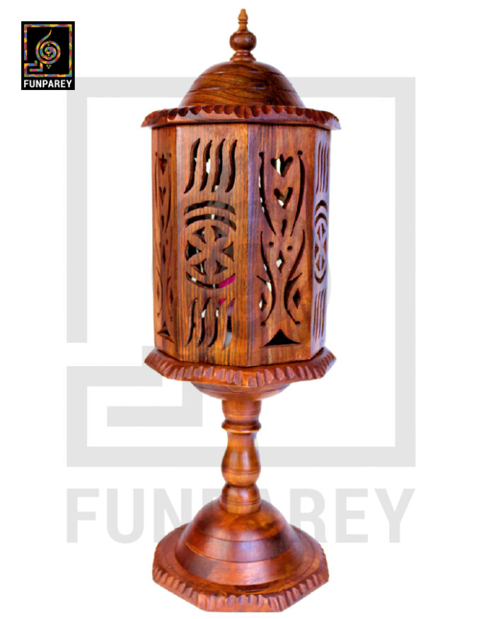 Hand Carved Wooden Cutwork Lamp Octagon Large With Stand - Image 13