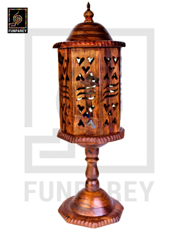 Hand Carved Wooden Cutwork Lamp Octagon Large With Stand - Image 14
