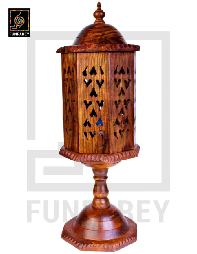 Hand Carved Wooden Cutwork Lamp Octagon Large With Stand - Image 15