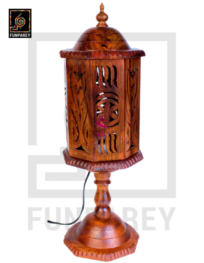 Hand Carved Wooden Cutwork Lamp Octagon Large With Stand - Image 16
