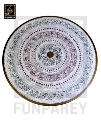 Handmade Wooden Table with White Naqshi Art Merlot - 24 Inches