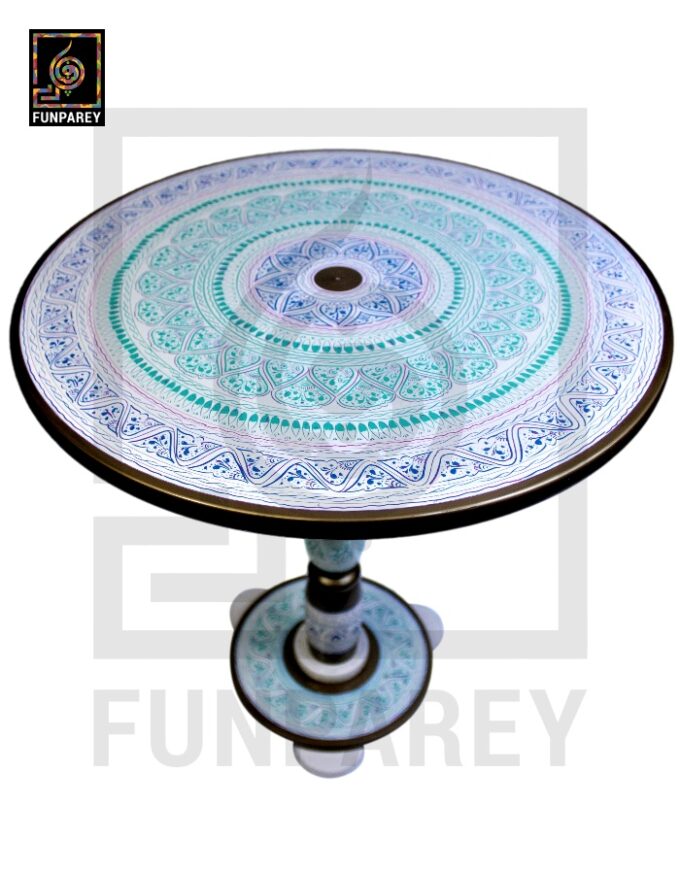 Handmade Wooden Table with White Naqshi Art Jungle Green