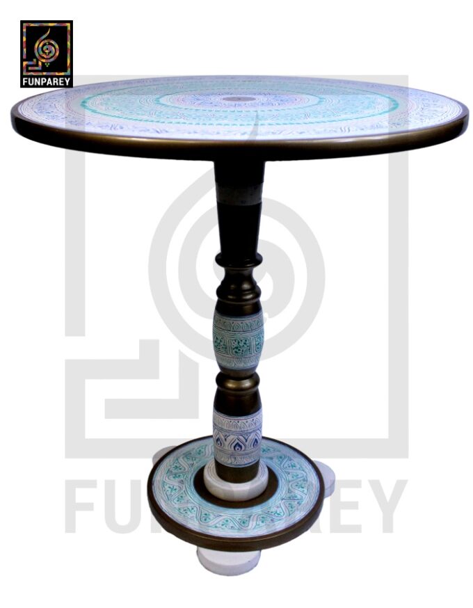 Handmade Wooden Table with White Naqshi Art Jungle Green - Image 5
