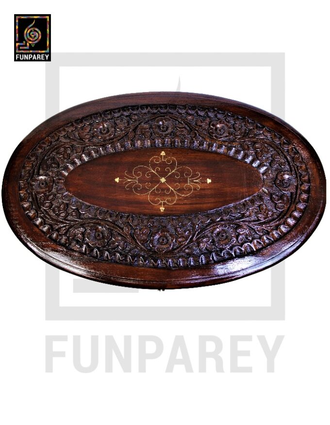 Handmade Wooden Magazine Table 20" with Brass and Caving Work - Image 3