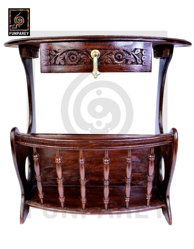Handmade Wooden Magazine Table 20" with Brass and Caving Work - Image 8