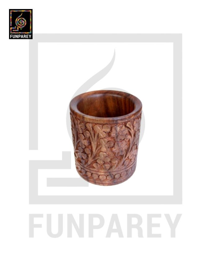 Hand Carved Cylindrical Wooden Accessory Jar Fat - Image 2