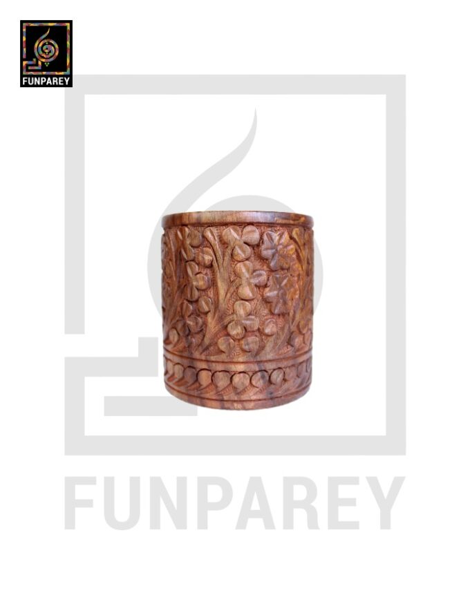 Hand Carved Cylindrical Wooden Accessory Jar Fat - Image 4