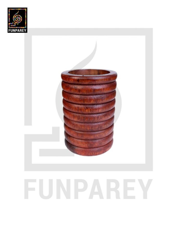 Hand Carved Cylindrical Wooden Accessory Jar Stripped