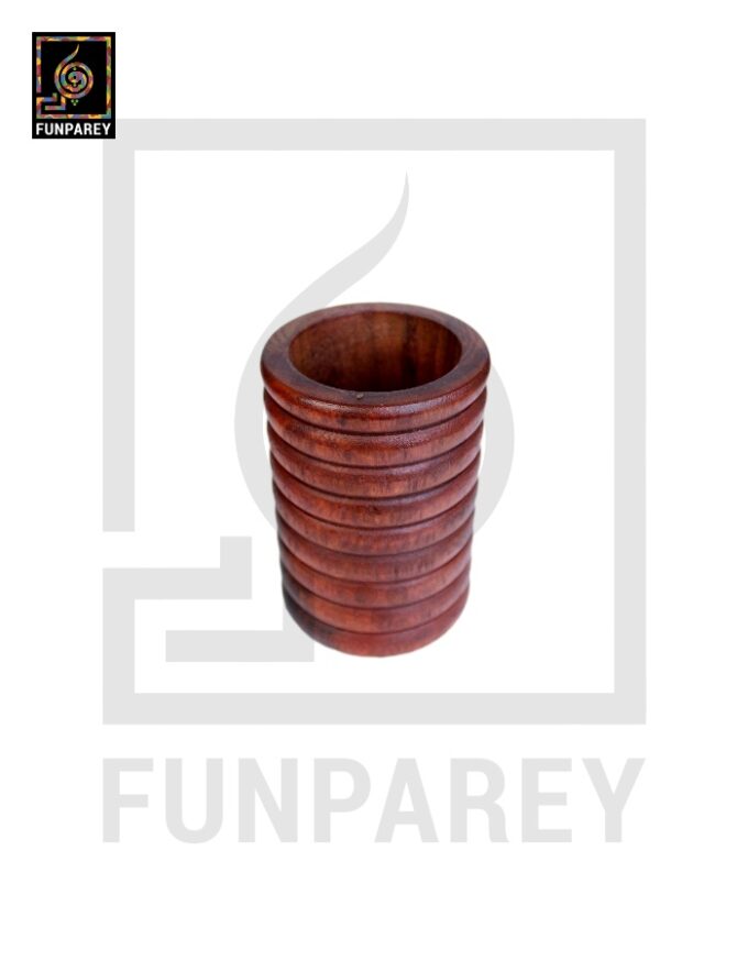 Hand Carved Cylindrical Wooden Accessory Jar Stripped - Image 2