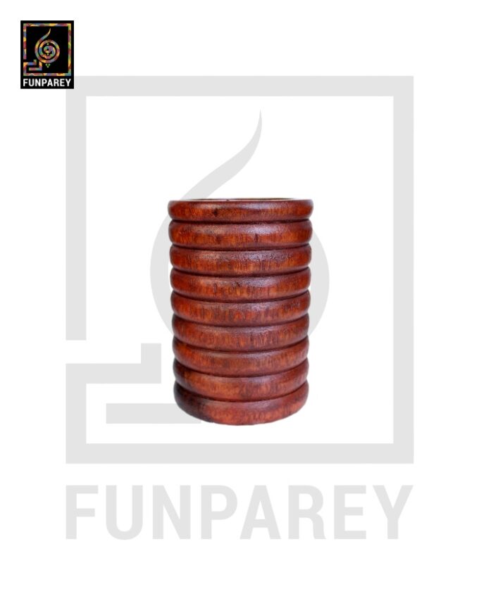 Hand Carved Cylindrical Wooden Accessory Jar Stripped - Image 3