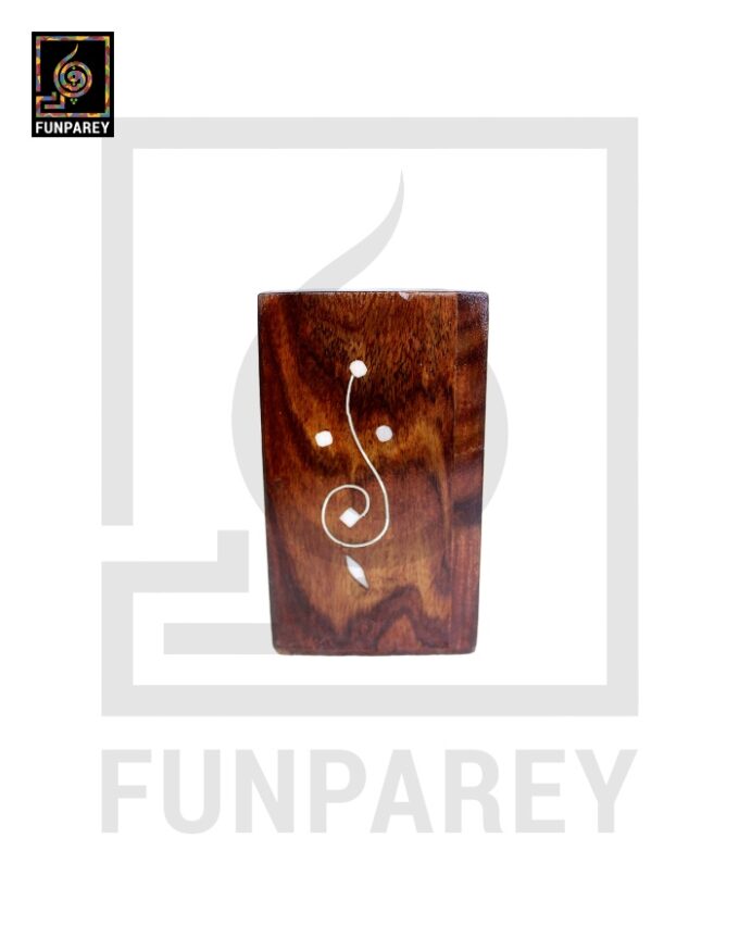 Hand Carved Square Shaped Wooden Accessory jar with White Work - Image 4