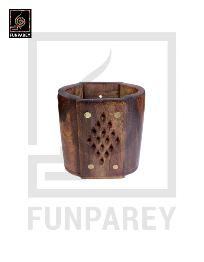 Hand Carved Oblong Shaped Accessory Jar with Brass Work - Image 4
